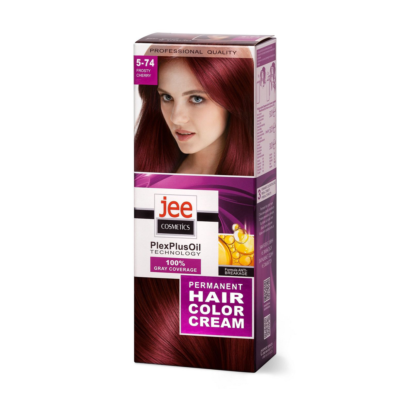 Стійка крем-фарба для волосся Jee Cosmetics Permanent Hair Color Cream 5-74 Морозна вишня, 115 мл