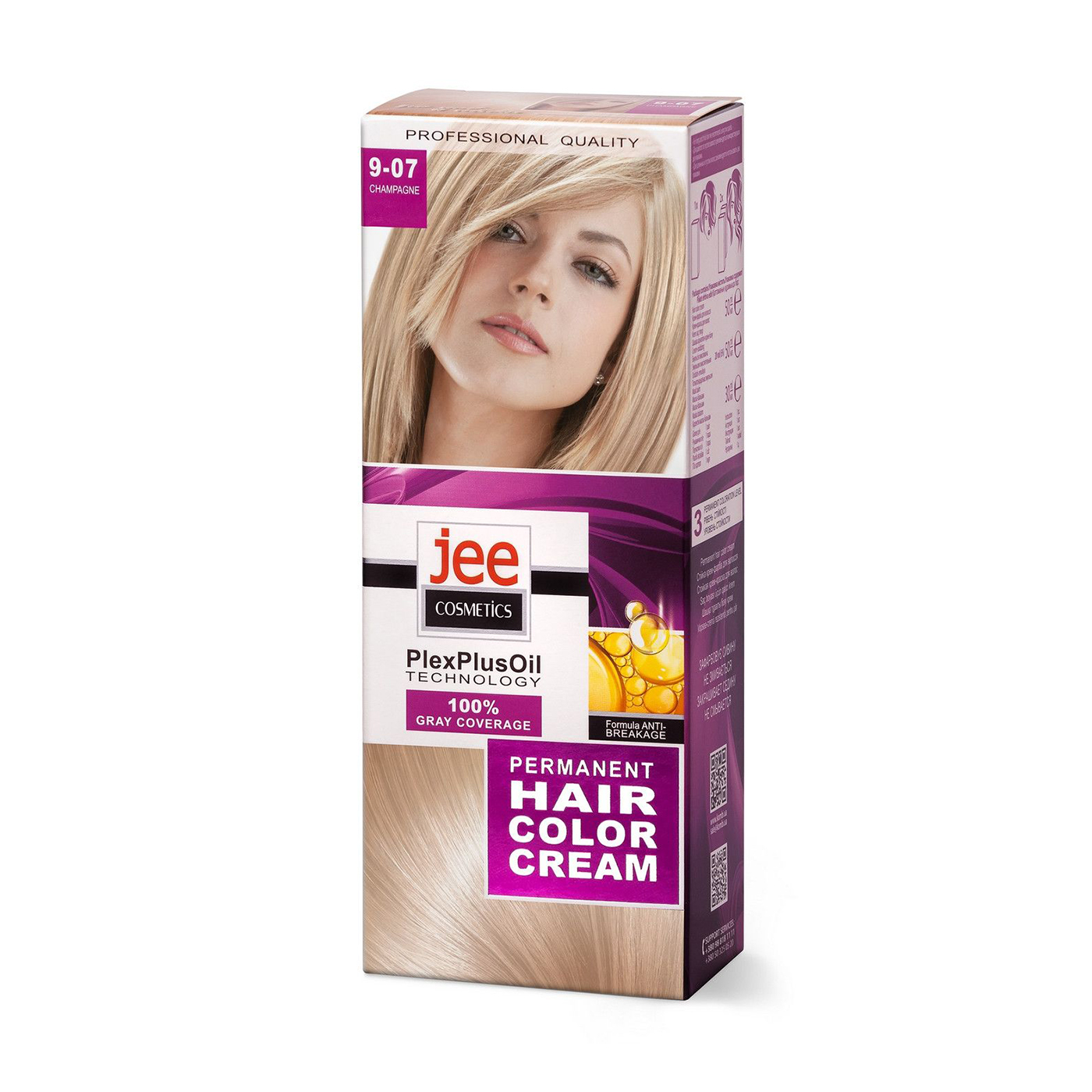 Стійка крем-фарба для волосся Jee Cosmetics Permanent Hair Color Cream 9-07 Шампань, 115 мл