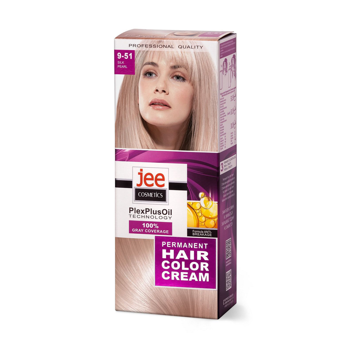 Стійка крем-фарба для волосся Jee Cosmetics Permanent Hair Color Cream 9-51 Перламутровий шовк, 115 мл